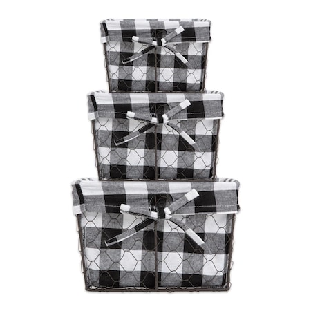 Made4Mansions Assorted Vintage Grey Chicken Wire Black & White Check Liner Basket - Set of 3 MA2567674